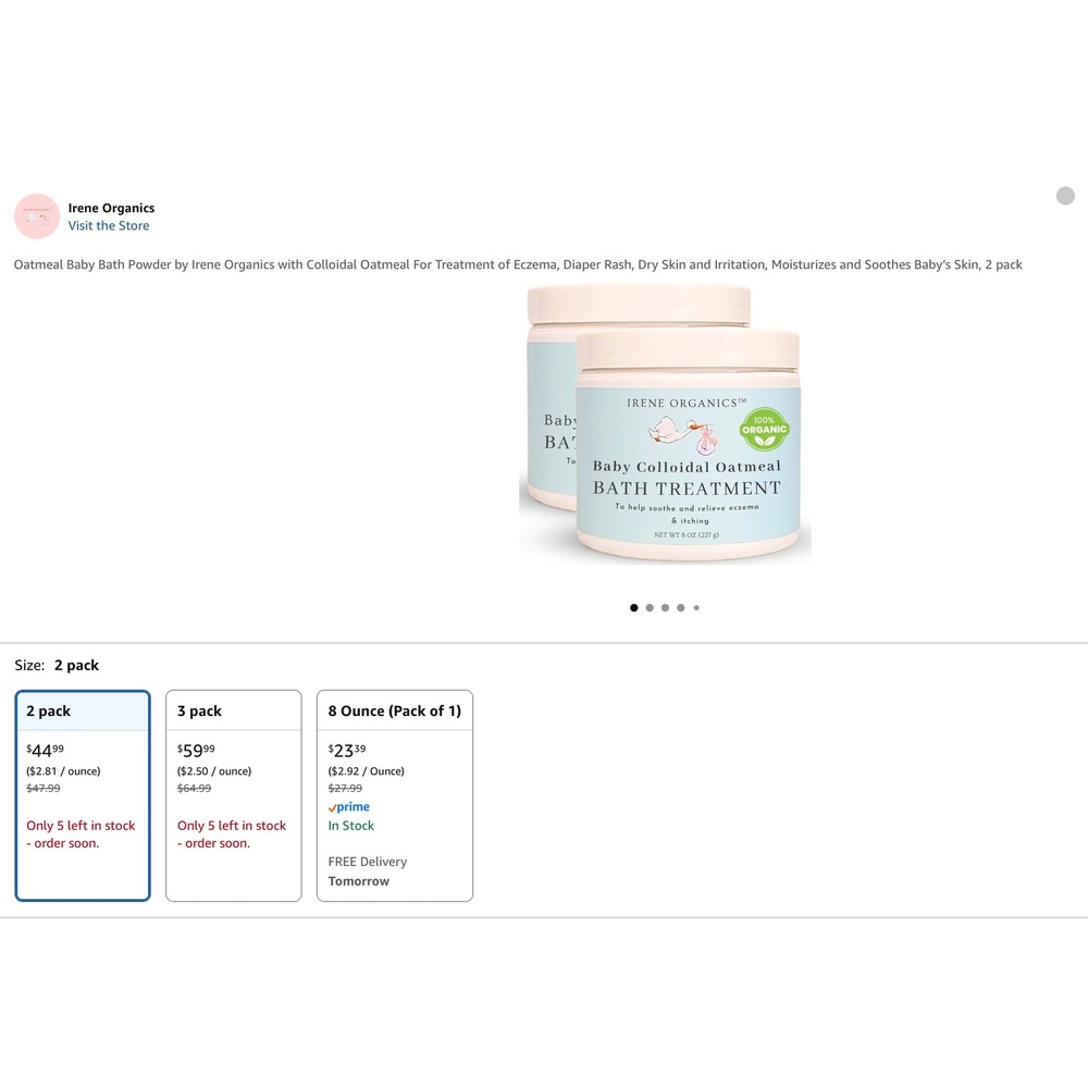 Irene Organics Baby Colloidal Oatmeal Bath Treatment 2 Pack